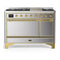 ILVE Majestic III 48-inch Dual Fuel Range with 5 Natural Gas Burner, Griddle and Solid Door Electric Oven in Stainless Steel with Brass Trim (UM48FQNR3SSG)
