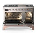ILVE Majestic III 48-inch Dual Fuel Range with 5 Natural Gas Burner, Griddle and Solid Door Electric Oven in Stainless Steel with Copper Trim (UM48FQNR3SSP)