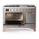 ILVE Majestic III 48-inch Dual Fuel Range with 5 Natural Gas Burner, Griddle and Solid Door Electric Oven in Stainless Steel with Copper Trim (UM48FQNR3SSP)