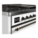 ILVE Majestic III 48-inch Dual Fuel Range with 5 Liquid Propane Burner, Griddle and Solid Door Electric Oven in White with Burnished Trim (UM48FQNR3WHBLP)