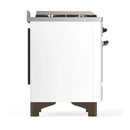 ILVE Majestic III 48-inch Dual Fuel Range with 5 Natural Gas Burner, Griddle and Solid Door Electric Oven in White with Burnished Trim (UM48FQNR3WHB)