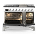 ILVE Majestic III 48-inch Dual Fuel Range with 5 Natural Gas Burner, Griddle and Solid Door Electric Oven in White with Chrome Trim (UM48FQNR3WHC)