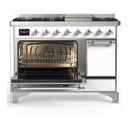 ILVE Majestic III 48-inch Dual Fuel Range with 5 Liquid Propane Burner, Griddle and Solid Door Electric Oven in White with Chrome Trim (UM48FQNR3WHCLP)