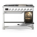 ILVE Majestic III 48-inch Dual Fuel Range with 5 Liquid Propane Burner, Griddle and Solid Door Electric Oven in White with Chrome Trim (UM48FQNR3WHCLP)