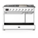 ILVE Majestic III 48-inch Dual Fuel Range with 5 Liquid Propane Burner, Griddle and Solid Door Electric Oven in White with Chrome Trim (UM48FQNR3WHCLP)