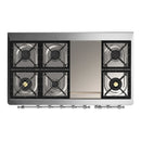 ILVE Majestic III 48-inch Dual Fuel Range with 5 Natural Gas Burner, Griddle and Solid Door Electric Oven in White with Chrome Trim (UM48FQNR3WHC)