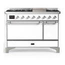 ILVE Majestic III 48-inch Dual Fuel Range with 5 Liquid Propane Burner, Griddle and Solid Door Electric Oven in White with Chrome Trim (UM48FQNR3WHCLP)