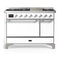 ILVE Majestic III 48-inch Dual Fuel Range with 5 Liquid Propane Burner, Griddle and Solid Door Electric Oven in White with Chrome Trim (UM48FQNR3WHCLP)