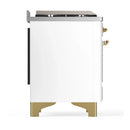 ILVE Majestic III 48-inch Dual Fuel Range with 5 Natural Gas Burner, Griddle and Solid Door Electric Oven in White with Brass Trim (UM48FQNR3WHG)