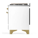 ILVE Majestic III 48-inch Dual Fuel Range with 5 Natural Gas Burner, Griddle and Solid Door Electric Oven in White with Brass Trim (UM48FQNR3WHG)