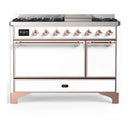 ILVE Majestic III 48-inch Dual Fuel Range with 5 Natural Gas Burner, Griddle and Solid Door Electric Oven in White with Copper Trim (UM48FQNR3WHP)