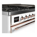 ILVE Majestic III 48-inch Dual Fuel Range with 5 Natural Gas Burner, Griddle and Solid Door Electric Oven in White with Copper Trim (UM48FQNR3WHP)