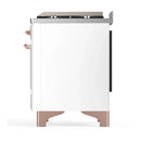 ILVE Majestic III 48-inch Dual Fuel Range with 5 Natural Gas Burner, Griddle and Solid Door Electric Oven in White with Copper Trim (UM48FQNR3WHP)