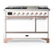 ILVE Majestic III 48-inch Dual Fuel Range with 5 Natural Gas Burner, Griddle and Solid Door Electric Oven in White with Copper Trim (UM48FQNR3WHP)
