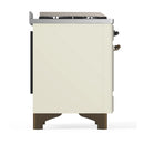 ILVE Majestic III 48-inch Dual Fuel Range with 5 Natural Gas Burner, Griddle, French Top and Triple Glass Door Electric Oven in Antique White with Burnished Trim (UM48FSNR3AWB)