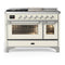 ILVE Majestic III 48-inch Dual Fuel Range with 5 Liquid Propane Burner, Griddle, French Top and Triple Glass Door Electric Oven in Antique White with Chrome Trim (UM48FSNR3AWCLP)