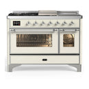 ILVE Majestic III 48-inch Dual Fuel Range with 5 Natural Gas Burner, Griddle, French Top and Triple Glass Door Electric Oven in Antique White with Chrome Trim (UM48FSNR3AWC)