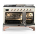 ILVE Majestic III 48-inch Dual Fuel Range with 5 Liquid Propane Burner, Griddle, French Top and Triple Glass Door Electric Oven in Antique White with Copper Trim (UM48FSNR3AWPLP)