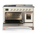 ILVE Majestic III 48-inch Dual Fuel Range with 5 Natural Gas Burner, Griddle, French Top and Triple Glass Door Electric Oven in Antique White with Copper Trim (UM48FSNR3AWP)