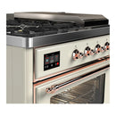 ILVE Majestic III 48-inch Dual Fuel Range with 5 Natural Gas Burner, Griddle, French Top and Triple Glass Door Electric Oven in Antique White with Copper Trim (UM48FSNR3AWP)