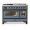 ILVE Majestic III 48-inch Dual Fuel Range with 5 Natural Gas Burner, Griddle, French Top and Triple Glass Door Electric Oven in Blue Grey with Burnished Trim (UM48FSNR3BGB)