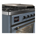 ILVE Majestic III 48-inch Dual Fuel Range with 5 Natural Gas Burner, Griddle, French Top and Triple Glass Door Electric Oven in Blue Grey with Burnished Trim (UM48FSNR3BGB)