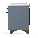 ILVE Majestic III 48-inch Dual Fuel Range with 5 Natural Gas Burner, Griddle, French Top and Triple Glass Door Electric Oven in Blue Grey with Burnished Trim (UM48FSNR3BGB)