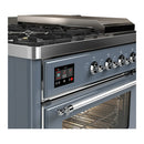 ILVE Majestic III 48-inch Dual Fuel Range with 5 Natural Gas Burner, Griddle, French Top and Triple Glass Door Electric Oven in Blue Grey with Chrome Trim (UM48FSNR3BGC)