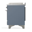 ILVE Majestic III 48-inch Dual Fuel Range with 5 Natural Gas Burner, Griddle, French Top and Triple Glass Door Electric Oven in Blue Grey with Chrome Trim (UM48FSNR3BGC)