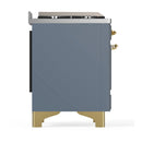 ILVE Majestic III 48-inch Dual Fuel Range with 5 Natural Gas Burner, Griddle, French Top and Triple Glass Door Electric Oven in Blue Grey with Brass Trim (UM48FSNR3BGG)