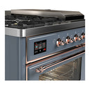 ILVE Majestic III 48-inch Dual Fuel Range with 5 Liquid Propane Burner, Griddle, French Top and Triple Glass Door Electric Oven in Blue Grey with Copper Trim (UM48FSNR3BGPLP)