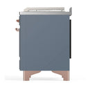 ILVE Majestic III 48-inch Dual Fuel Range with 5 Natural Gas Burner, Griddle, French Top and Triple Glass Door Electric Oven in Blue Grey with Copper Trim (UM48FSNR3BGP)