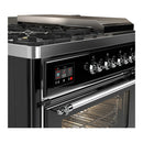 ILVE Majestic III 48-inch Dual Fuel Range with 5 Liquid Propane Burner, Griddle, French Top and Triple Glass Door Electric Oven in Glossy Black with Chrome Trim (UM48FSNR3BKCLP)