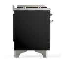 ILVE Majestic III 48-inch Dual Fuel Range with 5 Natural Gas Burner, Griddle, French Top and Triple Glass Door Electric Oven in Glossy Black with Chrome Trim (UM48FSNR3BKC)
