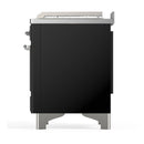 ILVE Majestic III 48-inch Dual Fuel Range with 5 Natural Gas Burner, Griddle, French Top and Triple Glass Door Electric Oven in Glossy Black with Chrome Trim (UM48FSNR3BKC)