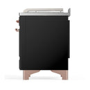 ILVE Majestic III 48-inch Dual Fuel Range with 5 Natural Gas Burner, Griddle, French Top and Triple Glass Door Electric Oven in Glossy Black with Copper Trim (UM48FSNR3BKP)