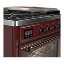ILVE Majestic III 48-inch Dual Fuel Range with 5 Natural Gas Burner, Griddle, French Top and Triple Glass Door Electric Oven in Burgundy with Burnished Trim (UM48FSNR3BUB)