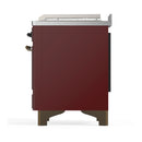 ILVE Majestic III 48-inch Dual Fuel Range with 5 Natural Gas Burner, Griddle, French Top and Triple Glass Door Electric Oven in Burgundy with Burnished Trim (UM48FSNR3BUB)