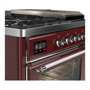 ILVE Majestic III 48-inch Dual Fuel Range with 5 Natural Gas Burner, Griddle, French Top and Triple Glass Door Electric Oven in Burgundy with Chrome Trim (UM48FSNR3BUC)