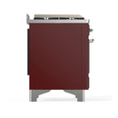 ILVE Majestic III 48-inch Dual Fuel Range with 5 Natural Gas Burner, Griddle, French Top and Triple Glass Door Electric Oven in Burgundy with Chrome Trim (UM48FSNR3BUC)