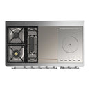 ILVE Majestic III 48-inch Dual Fuel Range with 5 Natural Gas Burner, Griddle, French Top and Triple Glass Door Electric Oven in Burgundy with Chrome Trim (UM48FSNR3BUC)
