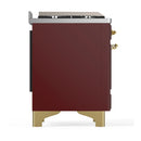 ILVE Majestic III 48-inch Dual Fuel Range with 5 Natural Gas Burner, Griddle, French Top and Triple Glass Door Electric Oven in Burgundy with Brass Trim (UM48FSNR3BUG)