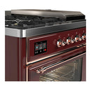 ILVE Majestic III 48-inch Dual Fuel Range with 5 Natural Gas Burner, Griddle, French Top and Triple Glass Door Electric Oven in Burgundy with Copper Trim (UM48FSNR3BUP)