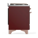 ILVE Majestic III 48-inch Dual Fuel Range with 5 Liquid Propane Burner, Griddle, French Top and Triple Glass Door Electric Oven in Burgundy with Copper Trim (UM48FSNR3BUPLP)