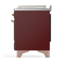 ILVE Majestic III 48-inch Dual Fuel Range with 5 Natural Gas Burner, Griddle, French Top and Triple Glass Door Electric Oven in Burgundy with Copper Trim (UM48FSNR3BUP)