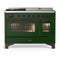 ILVE Majestic III 48-inch Dual Fuel Range with 5 Natural Gas Burner, Griddle, French Top and Triple Glass Door Electric Oven in Emerald Green with Burnished Trim (UM48FSNR3EGB)