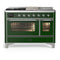ILVE Majestic III 48-inch Dual Fuel Range with 5 Liquid Propane Burner, Griddle, French Top and Triple Glass Door Electric Oven in Emerald Green with Chrome Trim (UM48FSNR3EGCLP)