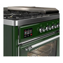 ILVE Majestic III 48-inch Dual Fuel Range with 5 Natural Gas Burner, Griddle, French Top and Triple Glass Door Electric Oven in Emerald Green with Chrome Trim (UM48FSNR3EGC)