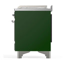 ILVE Majestic III 48-inch Dual Fuel Range with 5 Liquid Propane Burner, Griddle, French Top and Triple Glass Door Electric Oven in Emerald Green with Chrome Trim (UM48FSNR3EGCLP)