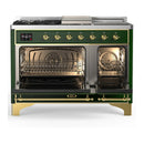 ILVE Majestic III 48-inch Dual Fuel Range with 5 Natural Gas Burner, Griddle, French Top and Triple Glass Door Electric Oven in Emerald Green with Brass Trim (UM48FSNR3EGG)